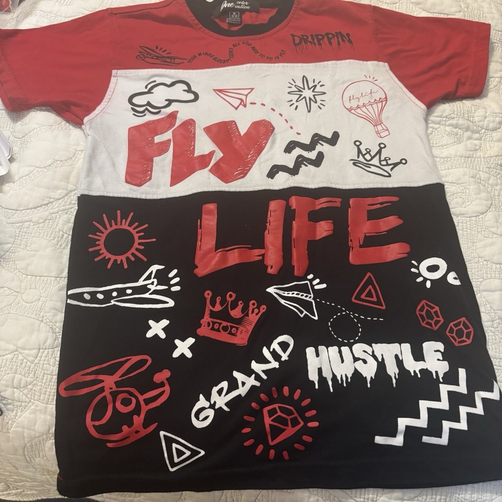 One‎ Color Nation, Boys Medium, 10-12 White, Red And Black T-Shirt, Funky & Fun